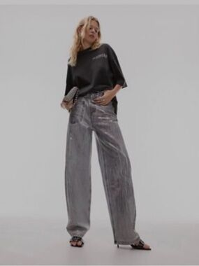 Top Shop Foil Baggy Jeans - gunmetal